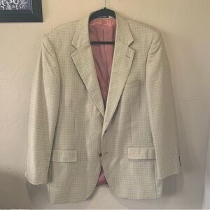 Men’s Alan Flusser Houndstooth Silk & Worsted Wool Beige Blazer 42 R Sport Coat